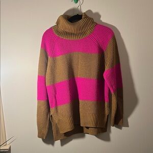 Who What Wear Striped Cowlneck Sweater in Pink and Brown